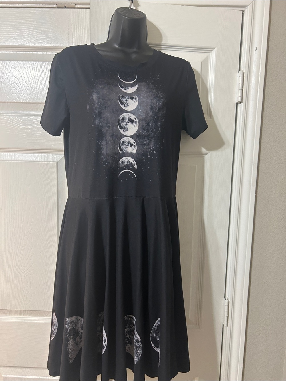 Black Moon Phase Fit-and-Flare Dress